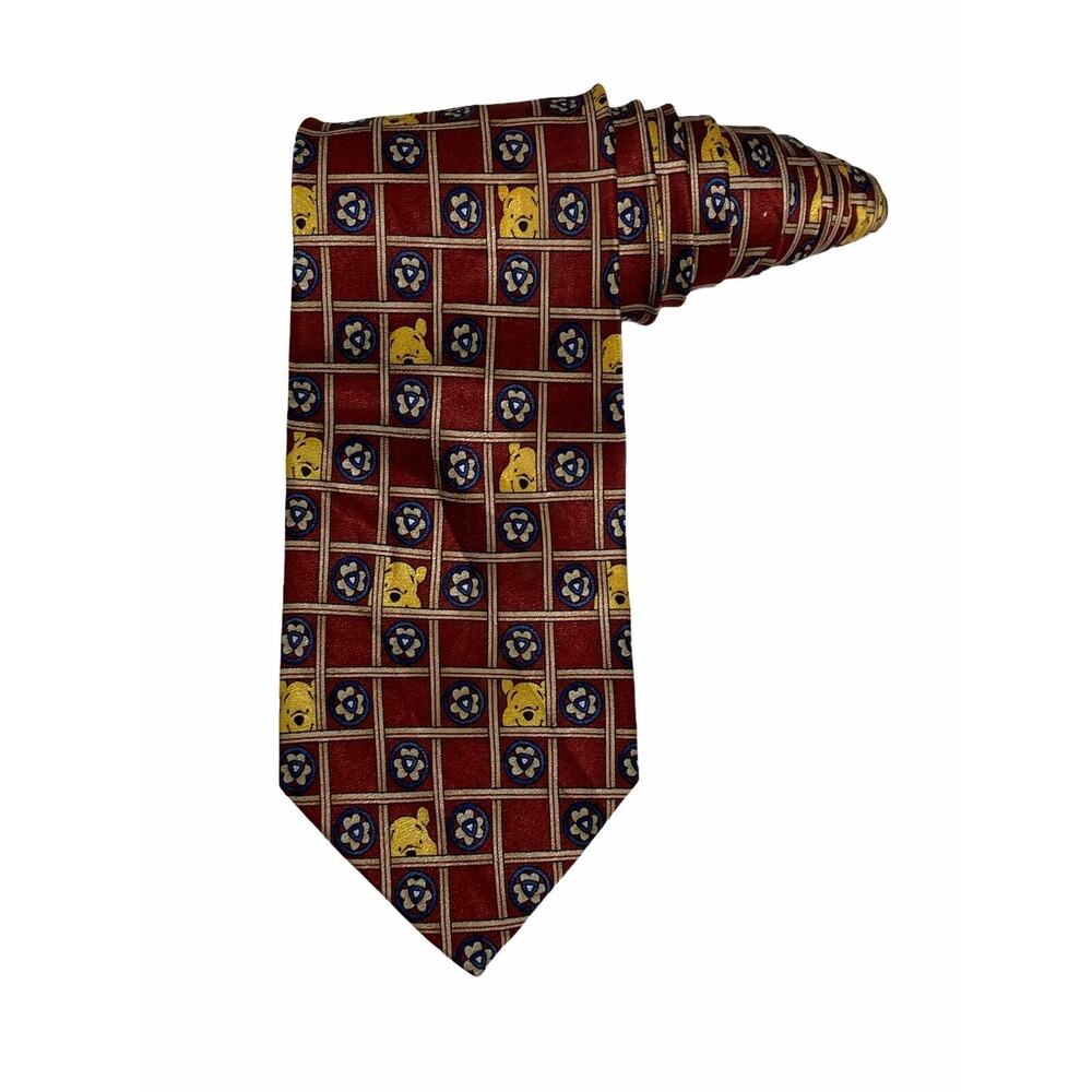 Walt Disney World Winnie the Pooh Floral Pattern Cartoon Novelty Necktie Silk